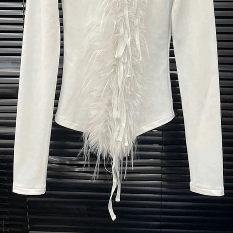 Autumn Winter New Lace-Up Slim Fit T-Shirt For Women High-End Layered Patchwork Base Shirt Top Female Trend 11A07879