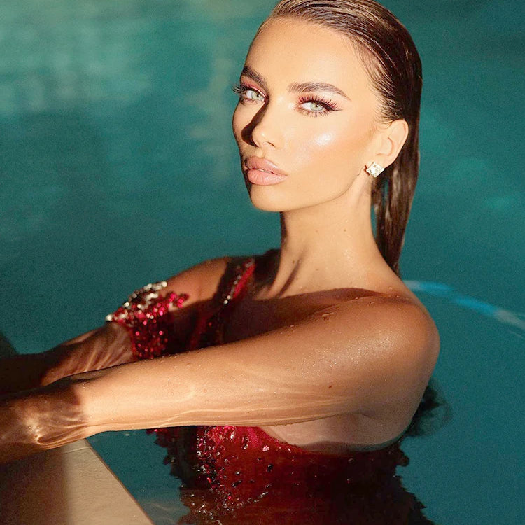 Red Diamonds Mermaid Dress Beaded Diagonal One-shoulder High Split Crystals Details Maxi Banquet Evening Party Gown