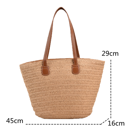 Women Braided Basket Clutches Top-handle Bag Large Straw Portable Shoulder Bag Summer Beach Party Purses Shopper Satchel Female