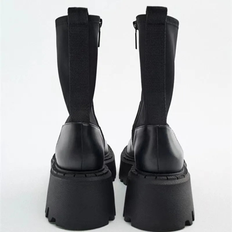 Platform Ankle Boots Shoes For Women Goth Gothic Fashion Mid Calf Ankle Women's Boots Female Winter Brand Stretch Boots
