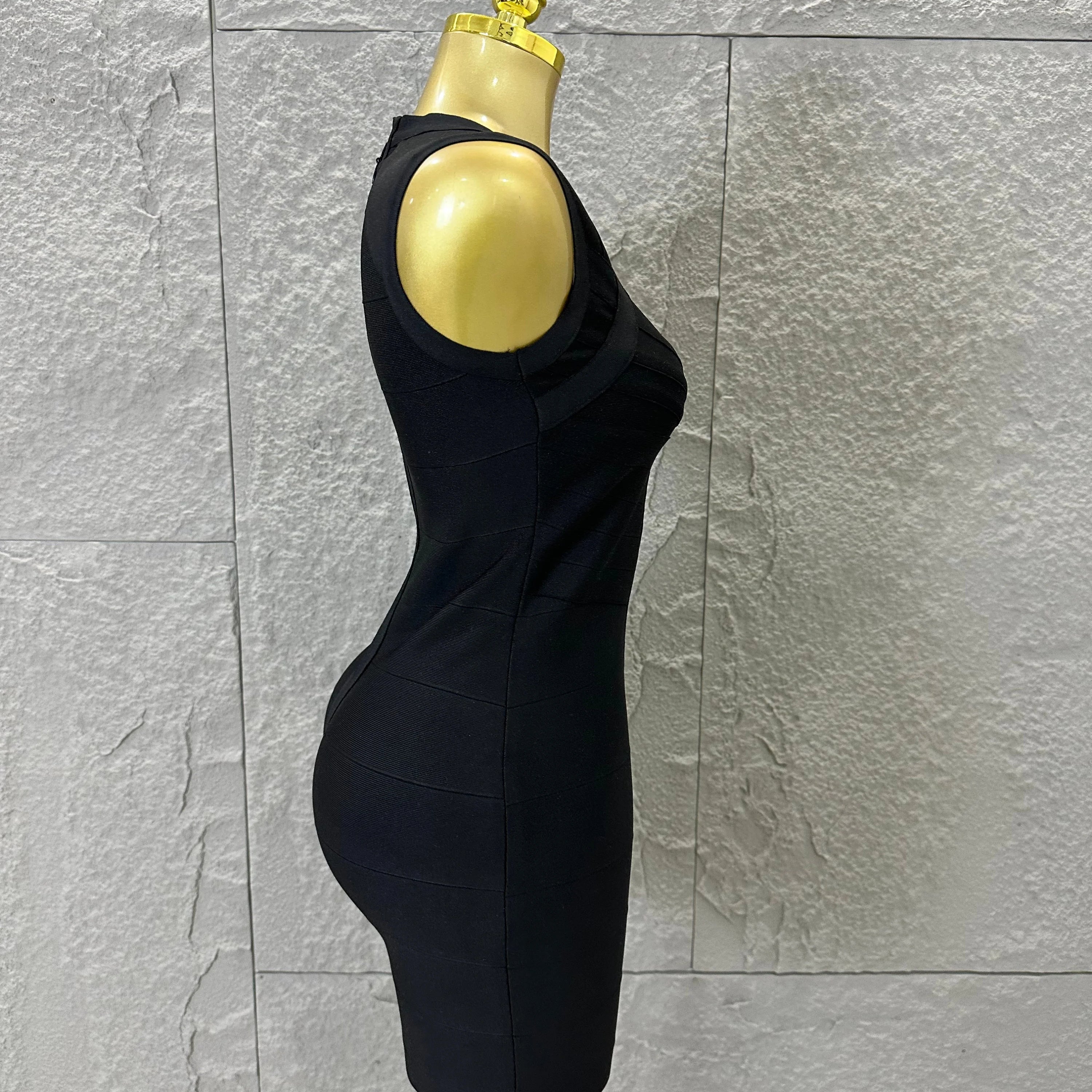 2026 Women Elegant Black Sleeveless Mini Dress Women Sexy Deep V Neck Bandage Form-Fitting Outfit Cocktail Party Costume
