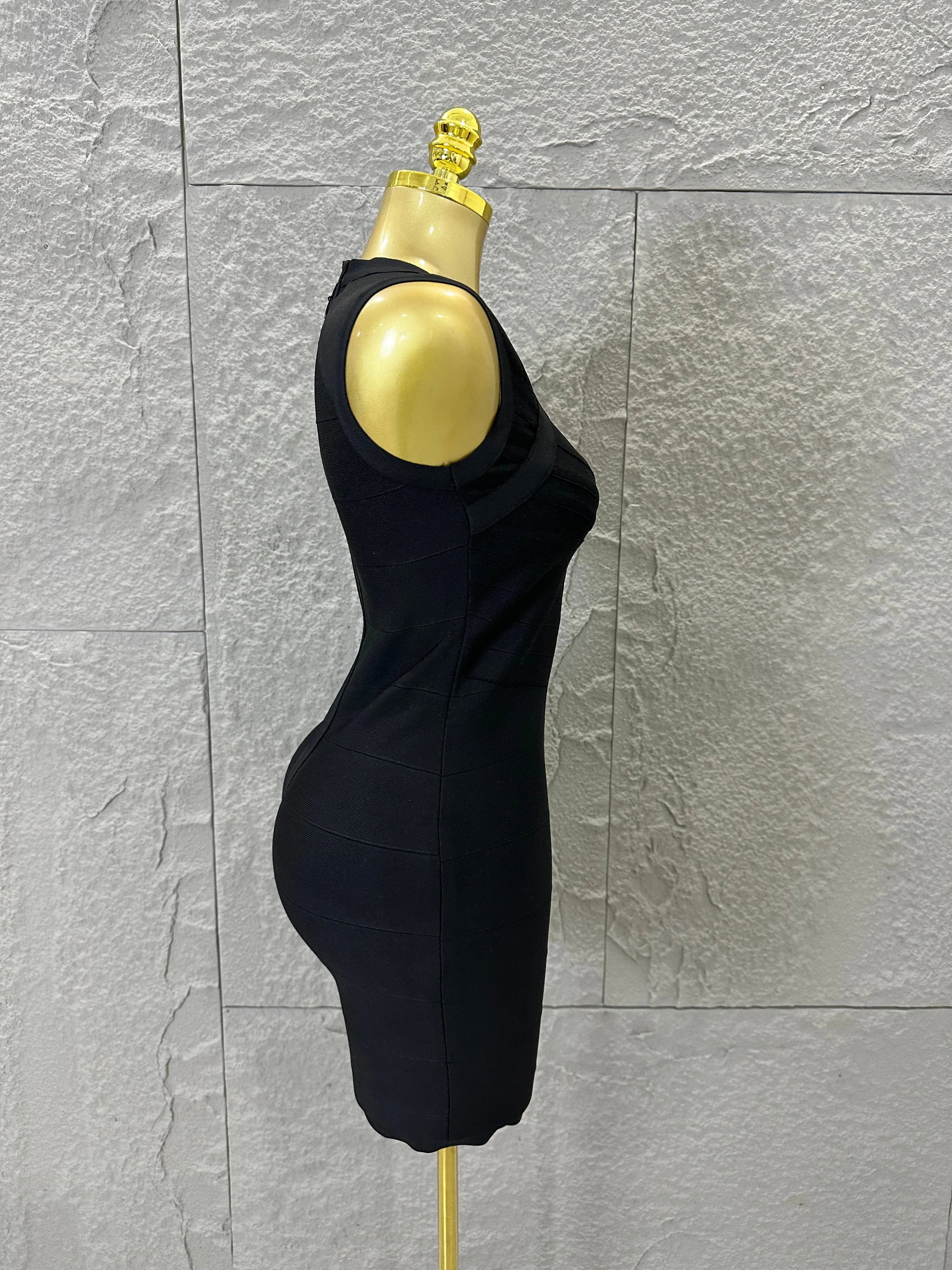 2026 Women Elegant Black Sleeveless Mini Dress Women Sexy Deep V Neck Bandage Form-Fitting Outfit Cocktail Party Costume