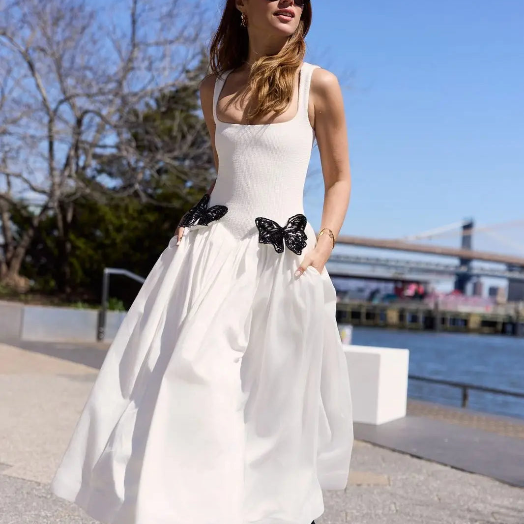 White Color Women Sleeveless Sexy O-Neck Straight Long Dress Elegant Evening Party Celebrity High Street Wear