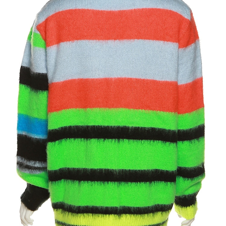 Weird Puss 2022 Cardigan Sweater Y2K Women Button Contrast Color Patchwork V-Neck Lantern Sleeve Top Street Hipster Loose Coat