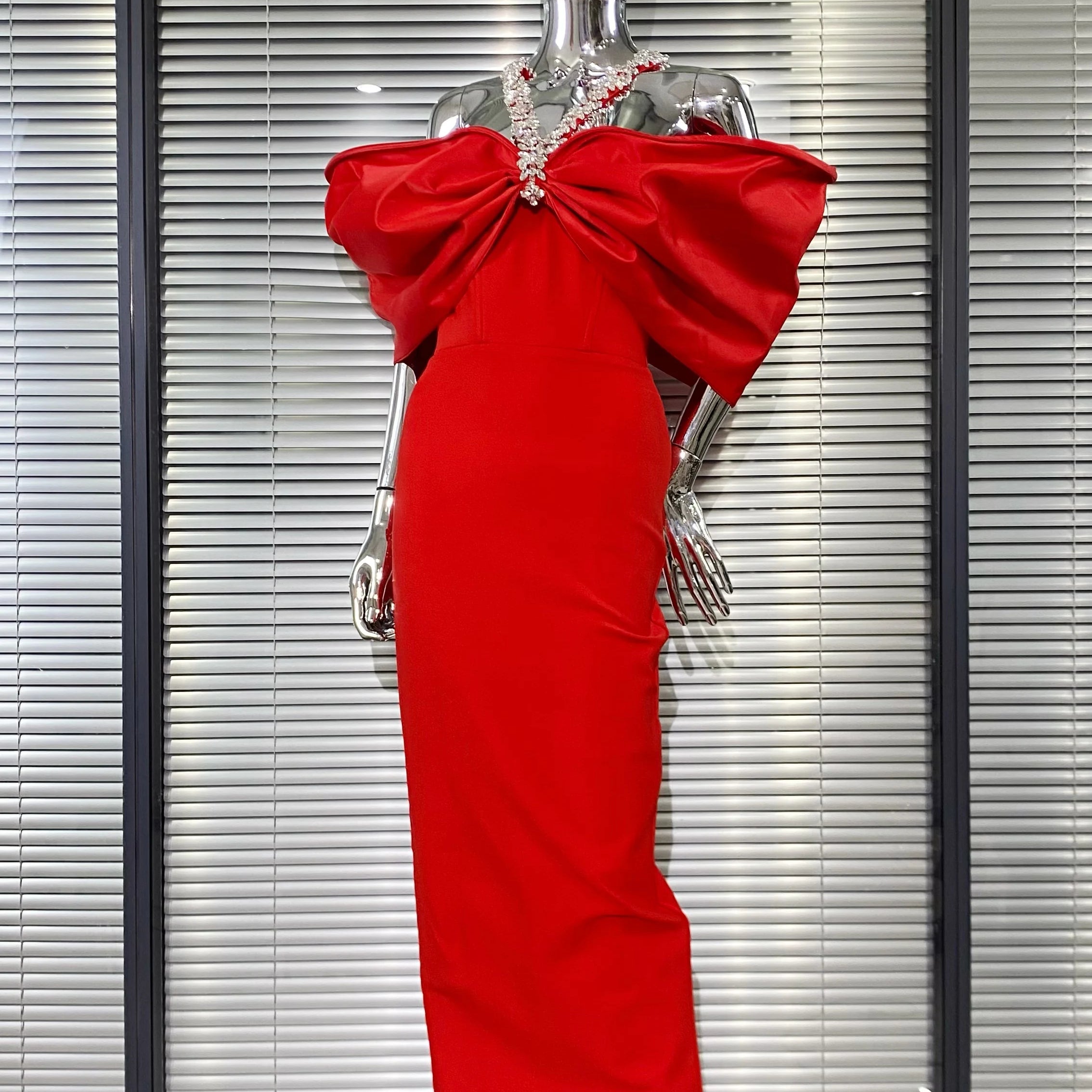 Sexy Off The Shoulder Shinind Diamond Halter Ankle Length Bandage Dress Elegant Woman Party Vestido Birthday Party Outfit