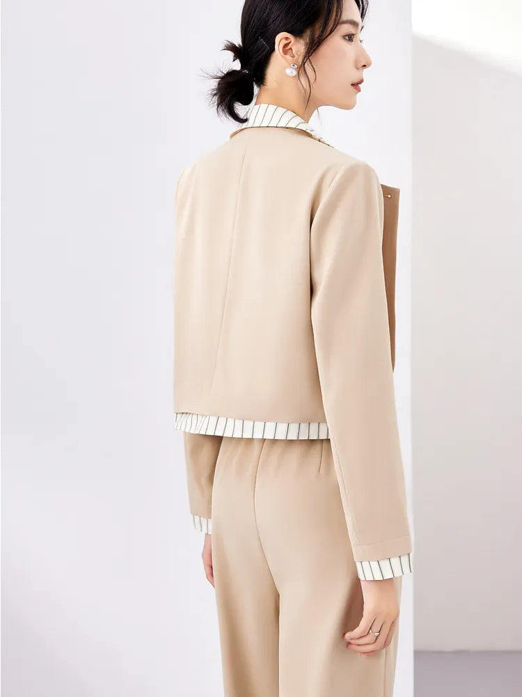 Workwear Women's Autumn Outfits Patchwork Short Jacket Wide Leg Pant Sets for Women Two Piece New in Matching Set