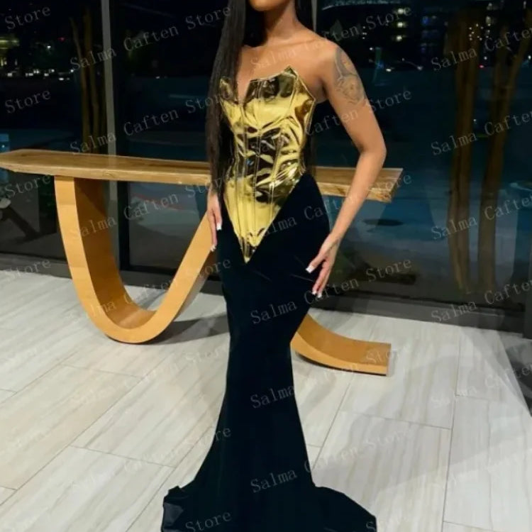 Women Sexy Gold Laced-up Tops Long Maxi Skirt Set Celebrate Evening Party Nightclub Fashion Cocktail Outfit Dress black