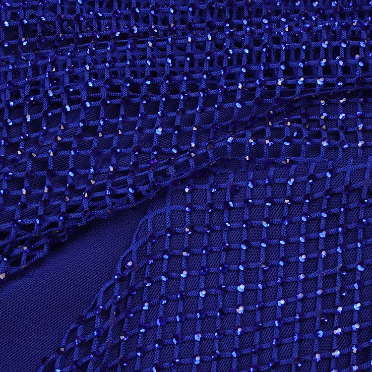 Gorgeous Blue Sequin Crystal One-Shoulder Cut-out High Slit Details Dress Evening Gown