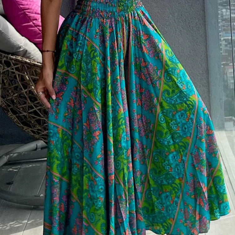 Women Fashion Bandanna Paisley Big Swing High Waist Maxi Skirt Streetwear 2024 Boho Vintage Casual Long Skirts