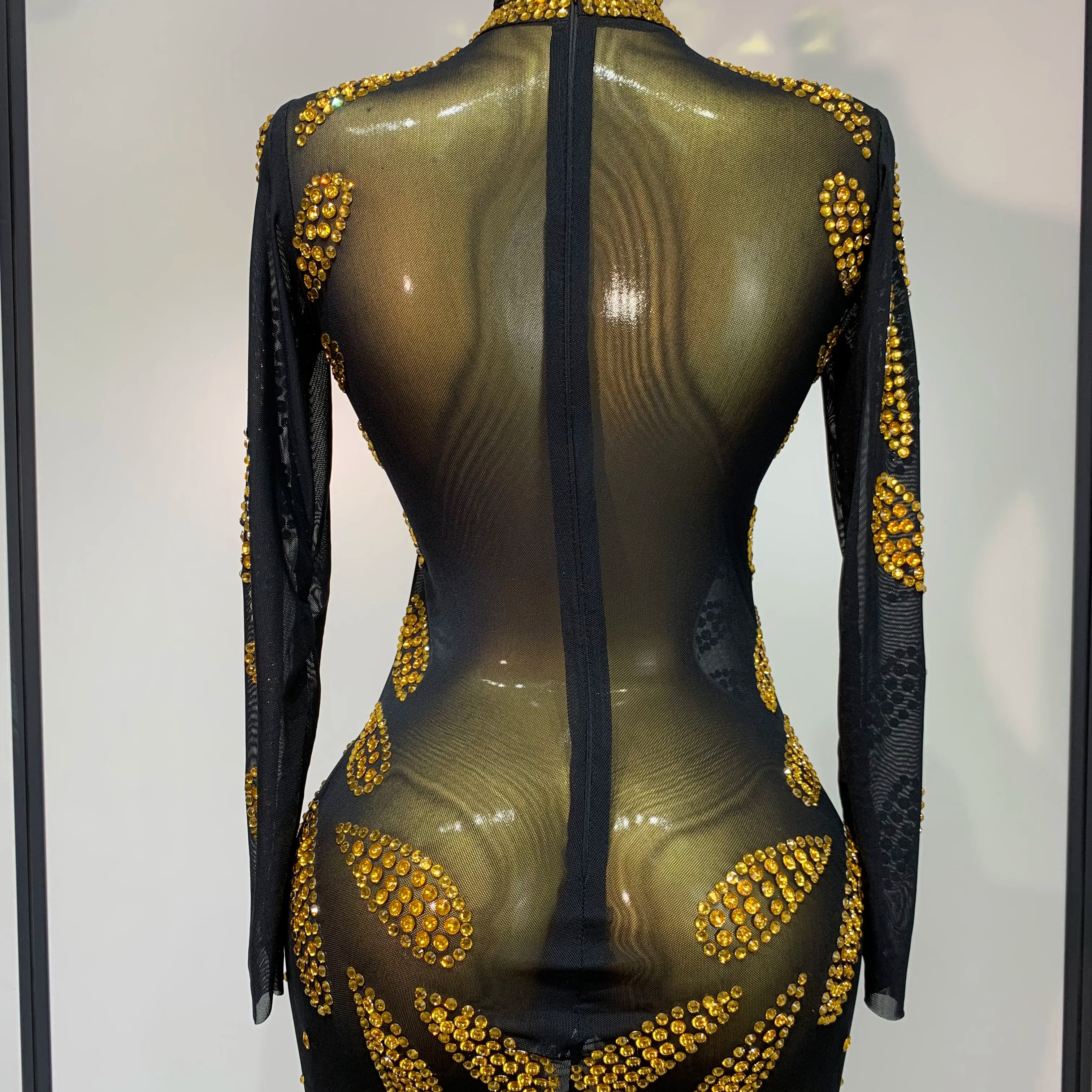 Stage Perform Dress Sexy Mesh Transparent Maxi Long Dress Nightclub Outfit Singer Dance Costume Elegant Party Dress