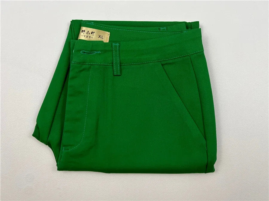 High Waist Office Elegant Slim 90cm Ankle-length Trousers Pencil Pants Women Spring Summer S-4xl Casual Formal Pantalones green