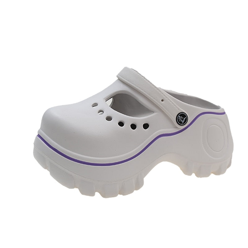 Summer Women Croc Clogs Platform Garden Shoes Sandals Height Increasing Slippers Slip on For Girl Beach Shoes Slippers Women Ivory