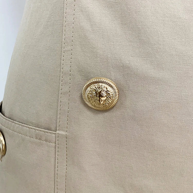 Top Newest Stylish Summer Designer Women's Sleeveless Notched Collar Double Breasted Lion Buttons Mini Cotton Dres