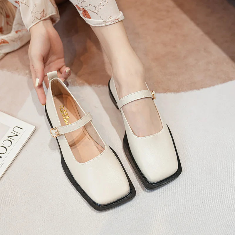 spring and autumn women's leather shoes Ladies casual shoes fashion flat loafers british style office and banquet Ivory