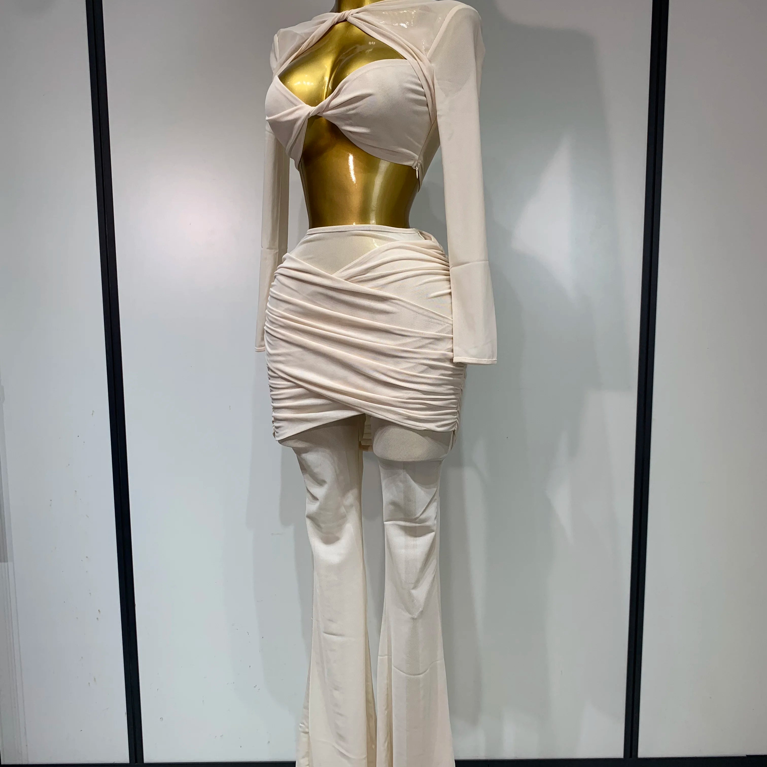 Women Sexy Mesh See Through Long sleeves Pant Sets Elegant Fashion Street Two Piece Set Club Birthday Evening Party Outfit