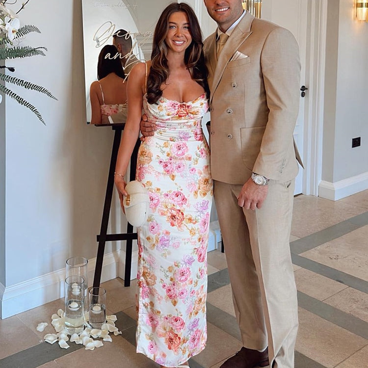 Suninheart Summer Spaghetti Strap Floral Print Party Dresses Elegant Maxi Bodycon Wedding Guest Holiday Dress New In Dress