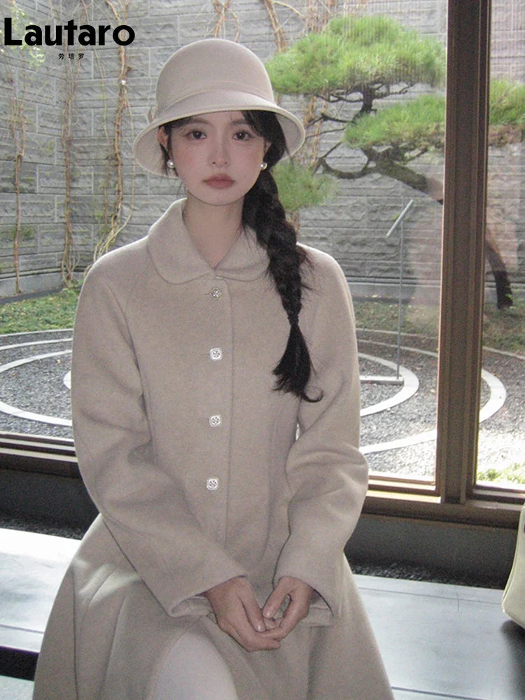 Winter Long Wool & blends Coat for Women Chic Luxury Elegant Womans Clothing Skirted Woolen Overcoat 2024