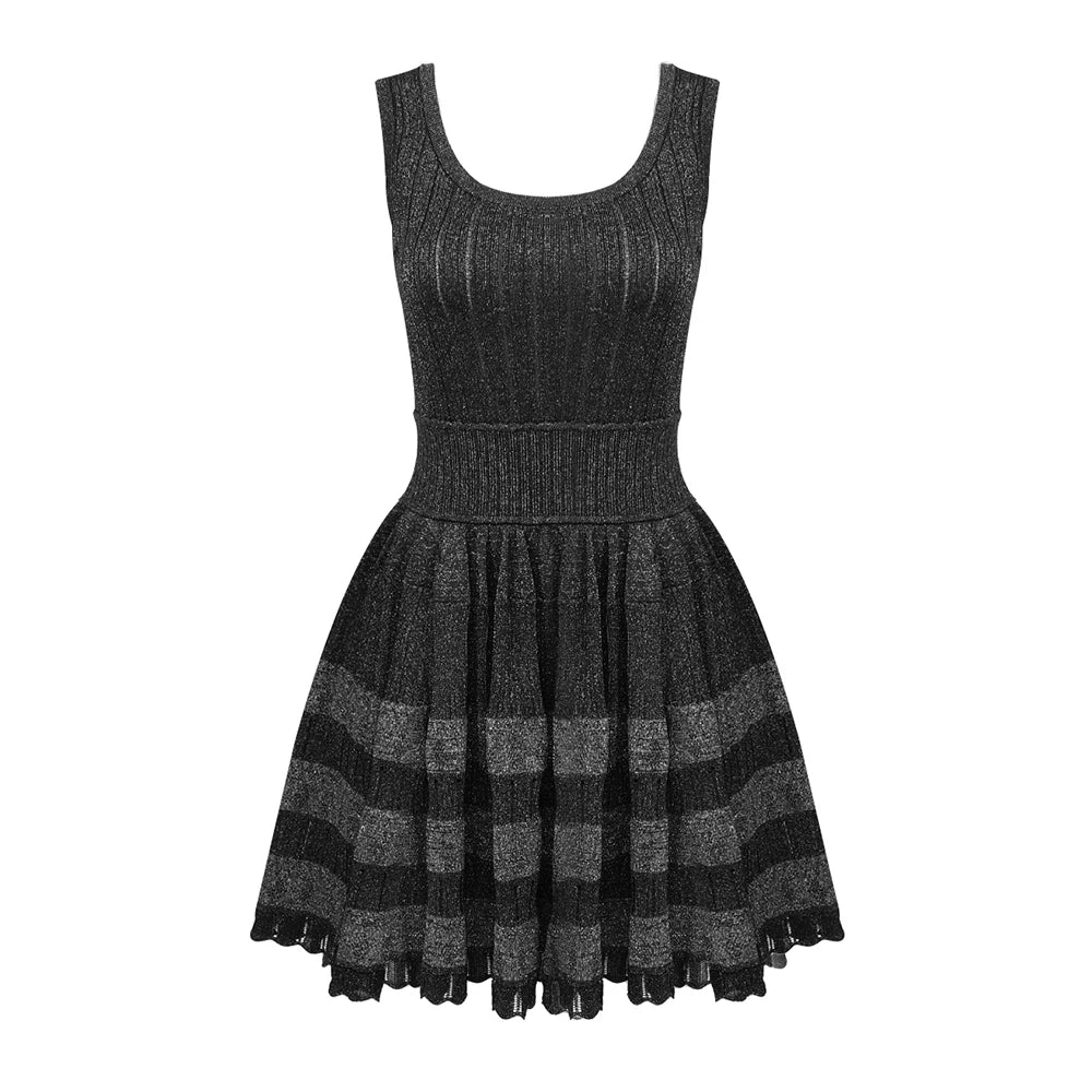 Chic And Elegant Woman Dress High Bodycon Strecth Sparkle Metal A-Line Dresses 2023 New Summer Casual Outwear black