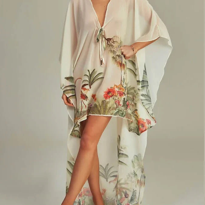 Fashion Tropical Print One Piece Swimsuit Cover Up Set Women Cutout Two Piece Swimwear Bikini Luxury Bathing Suit Beachwear Only Robe-1