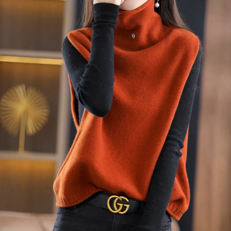 Turtleneck Waistcoat Women's Knitted Vest New Autumn And Winter Sleeveless Top Sweater JQ137 caramel