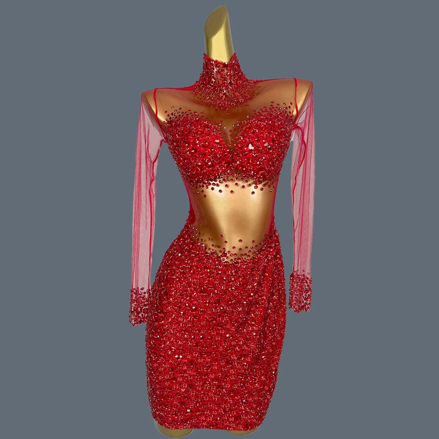 Luxury Red Diamante Short Cocktail Dress Sparkling Crystal Beaded Sexy Mini Dress Vestidos Para Eventos Especial Wangshazuan Red