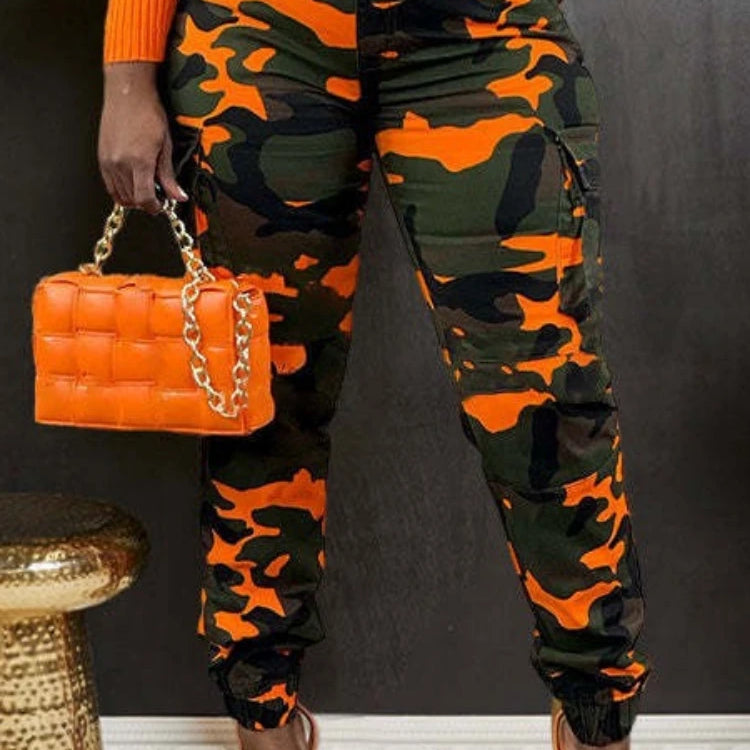 CM.YAYA Women’s Camouflage Printed Slim Cargo Pants 2024 Spring/Summer Pocket Jogger Street Fashion Safari Trousers