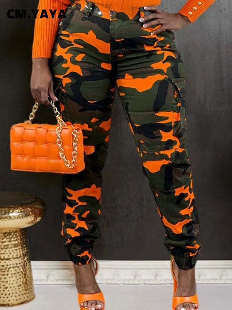 Women’s Camouflage Printed Slim Cargo Pants 2024 Spring/Summer Pocket Jogger Street Fashion Safari Trousers