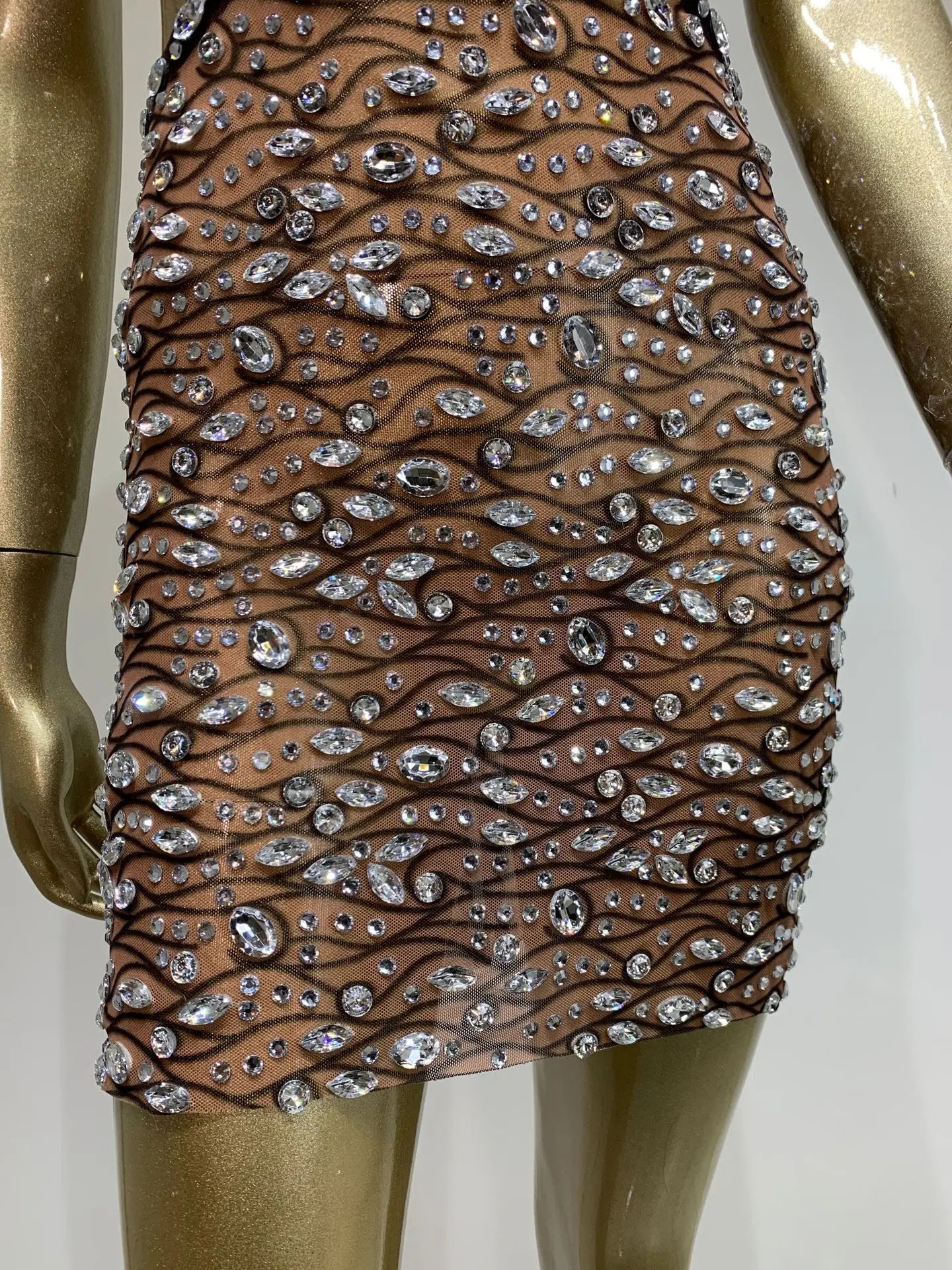 2025 Women Sexy One Shoulder Crystal Diamonds Cut Out Mini Dress Birthday Party Costume Bar Nightclub Stage Performance Outfit