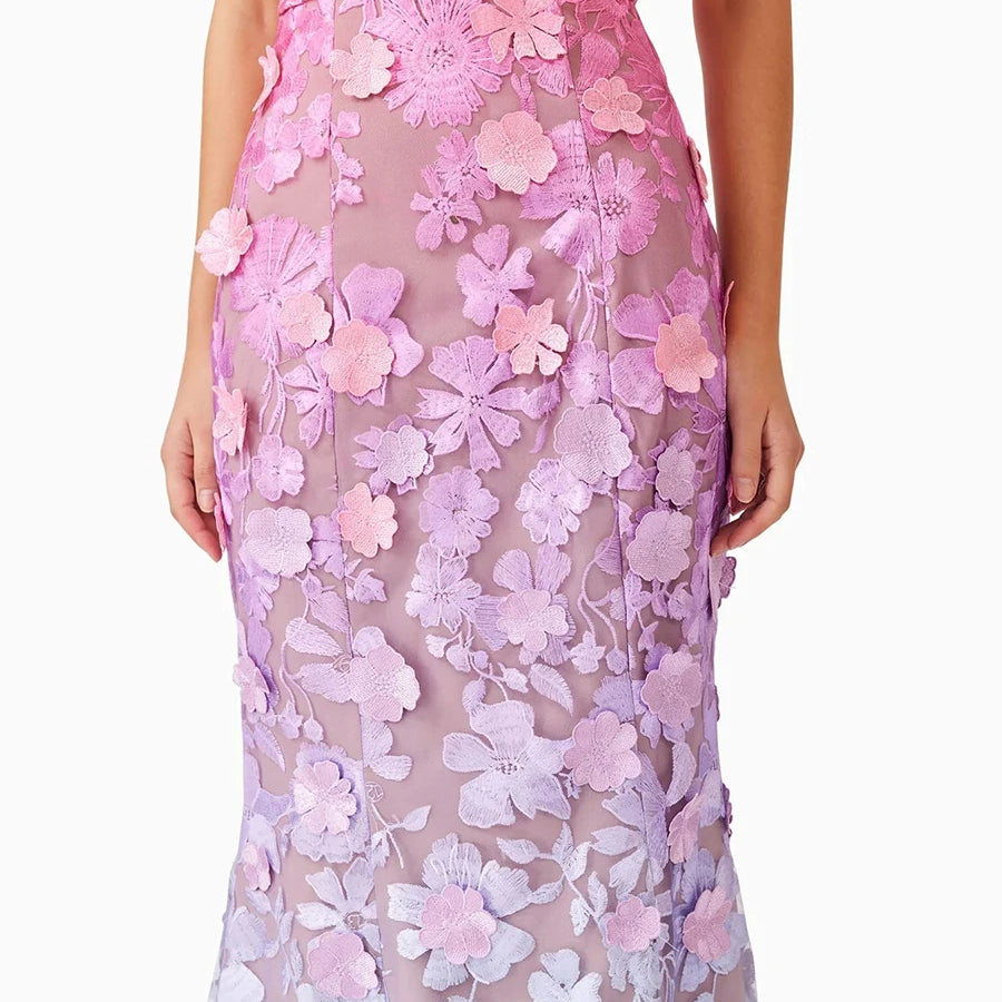 Colorblock Spliced Appliques Elegant Dresses for Women Strapless Sleeveless Gradient Dress Female Fashion Clothing