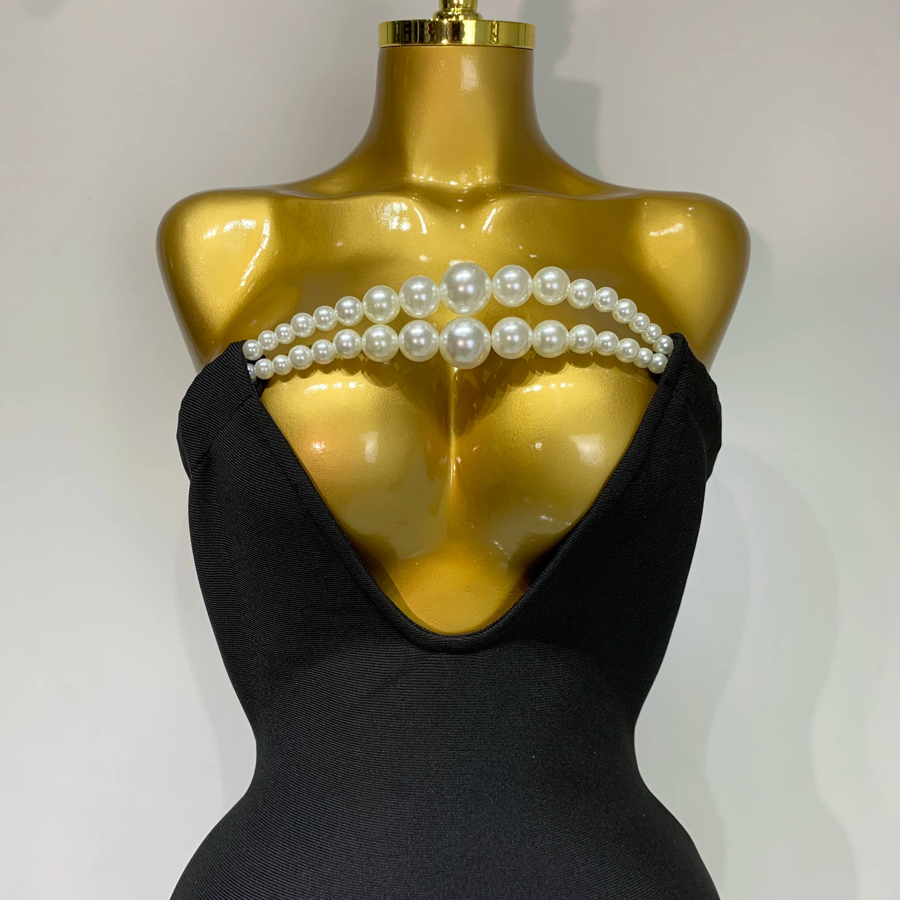 Women Sexy Backless Strapless Black Beading Long Bandage Bodycon Dress 2025 Celebrity Elegant Evening Luxury Birthday Dresses