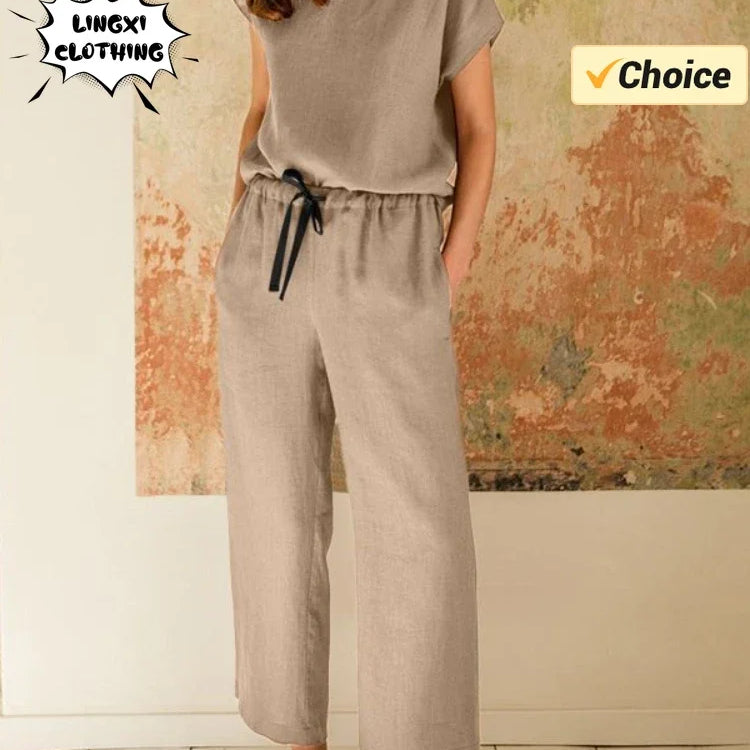 2024 New Matching Series Plus Size Women's Clothing Set Fashion Cotton and Hemp Short Sleeved Shirt Wide Leg Pants Two Piece Set