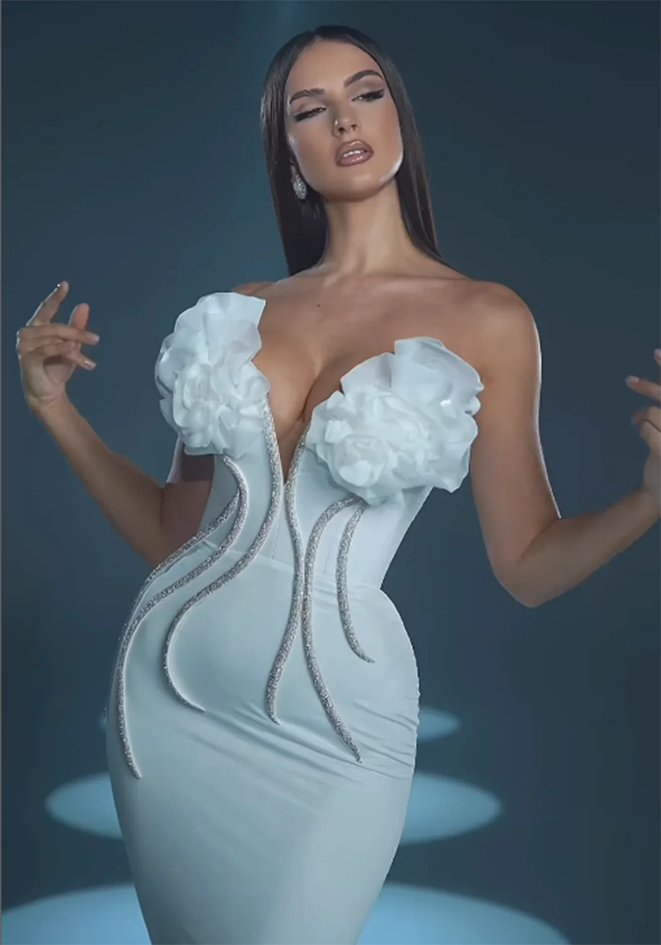 2024 Women Sexy Off the Shoulder Flowers Chain Line Bodycon Bandage Long Dress Celebrate Elegant Evening Party Dress