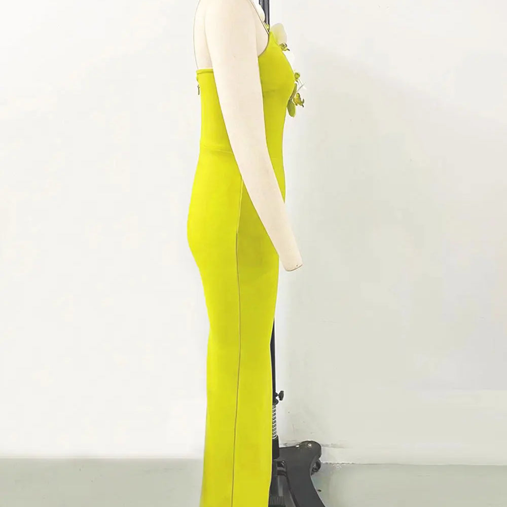 2024 Sexy Women's 3D Flower Decoration Long Dress Strapless Sleeveless Bodycon Backless Max Dress Cocktail Evening Party Vestido