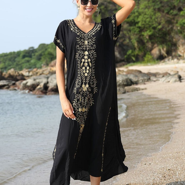 Robe De Plage Embroidery Beach Cover Up Sarong Women Beach Pareo Tunic For Beach Swimwear Color 05 One Size
