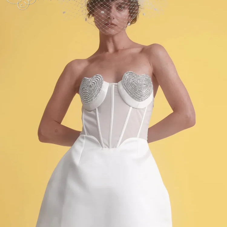 VC Elegant And Pretty Women'S Dresses For Wedding Sweet Heart Shape Crystal Design Strapless A-Line Mini Dress Summer 2023