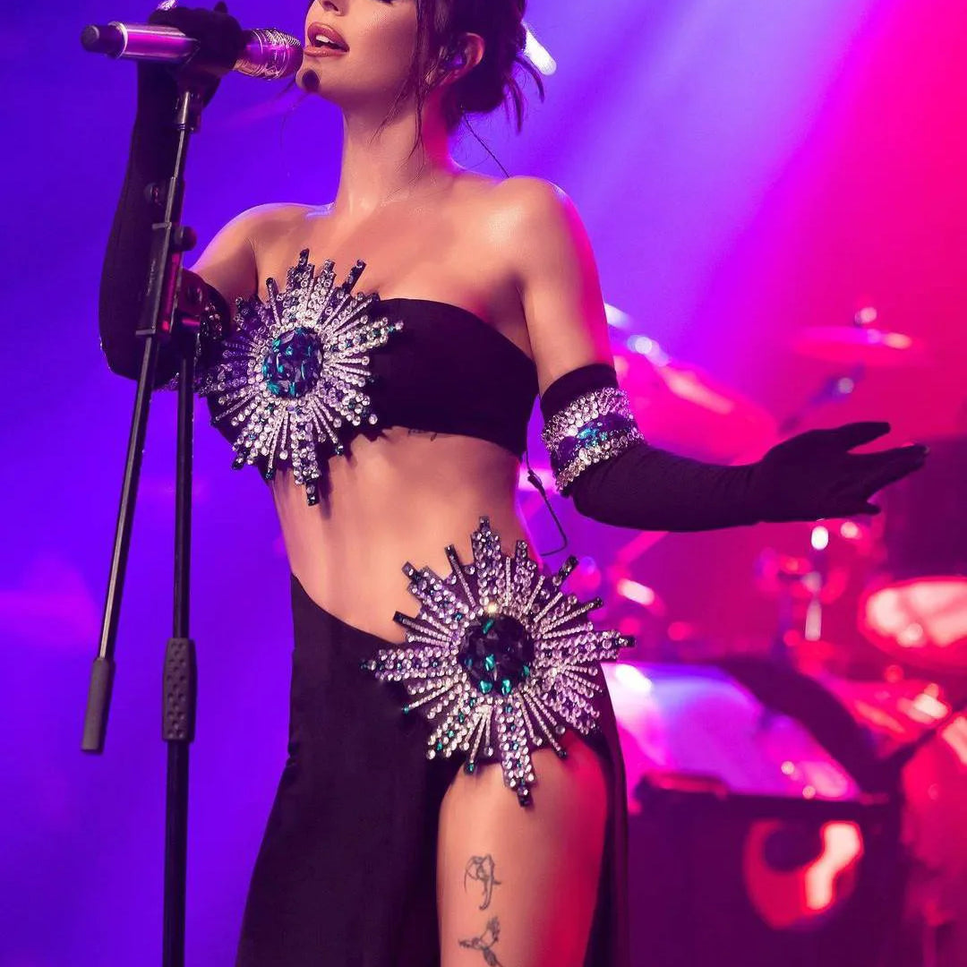 Celebrity Fashion Stage Wear Performance Costume Women Bandage Sexy 2 Pieces Bodycon Long Dress Nightclub Party Birthday Dress