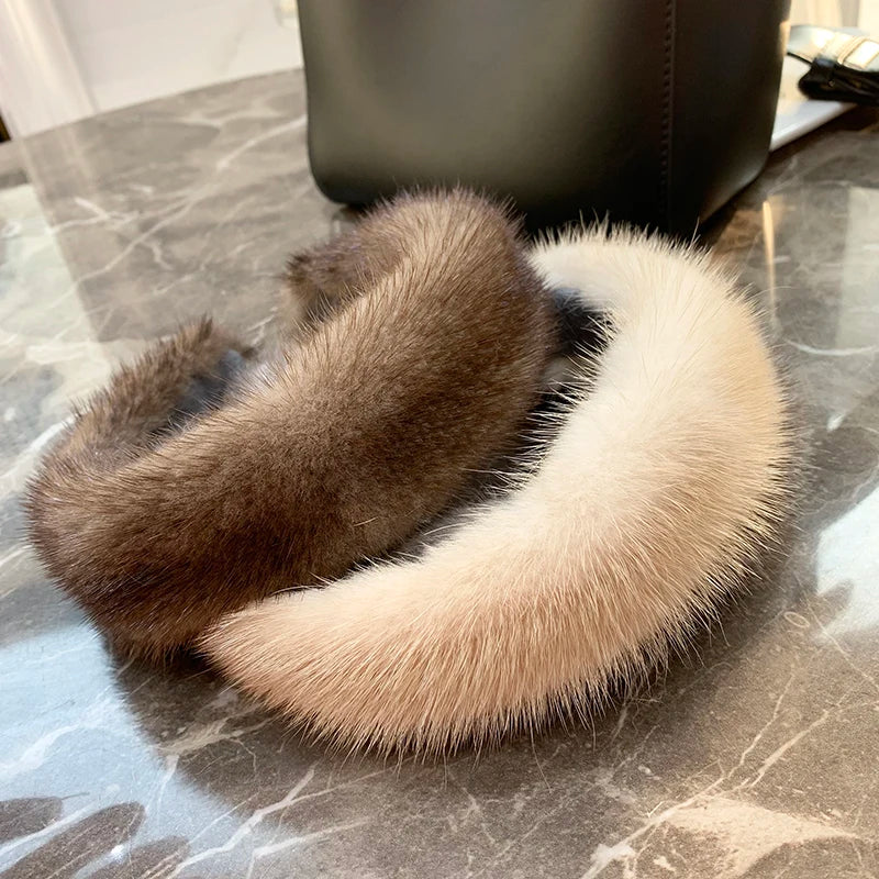 Hot Sale Women Luxury winter 100% Real Mink Fur Headbands Real Fur Hair Band Lady Fashion Hair Hoop Furry Gift
