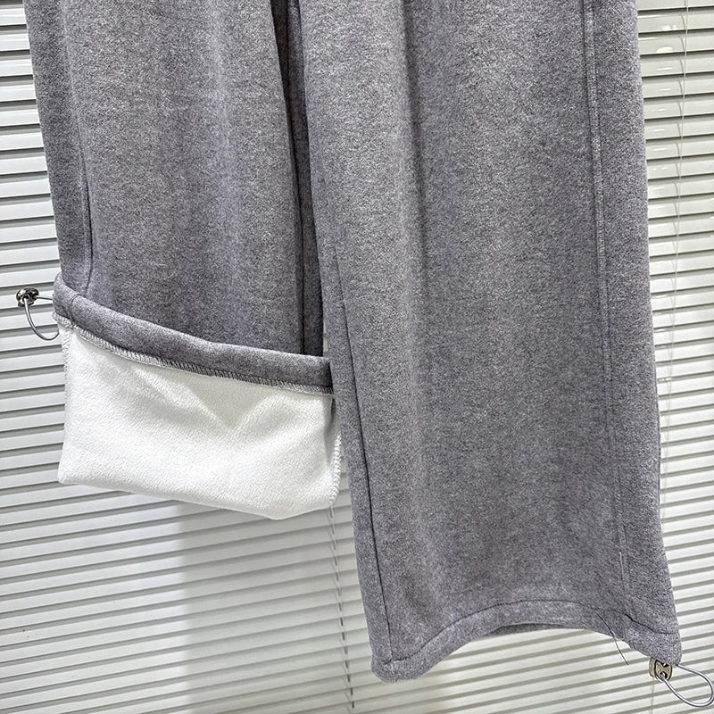 Winter New Fashion Rhinestone Hooded Patchwork Cotton Sweatshirt Fleece-Lined Wide-Leg Pants Set For Women 11A07920