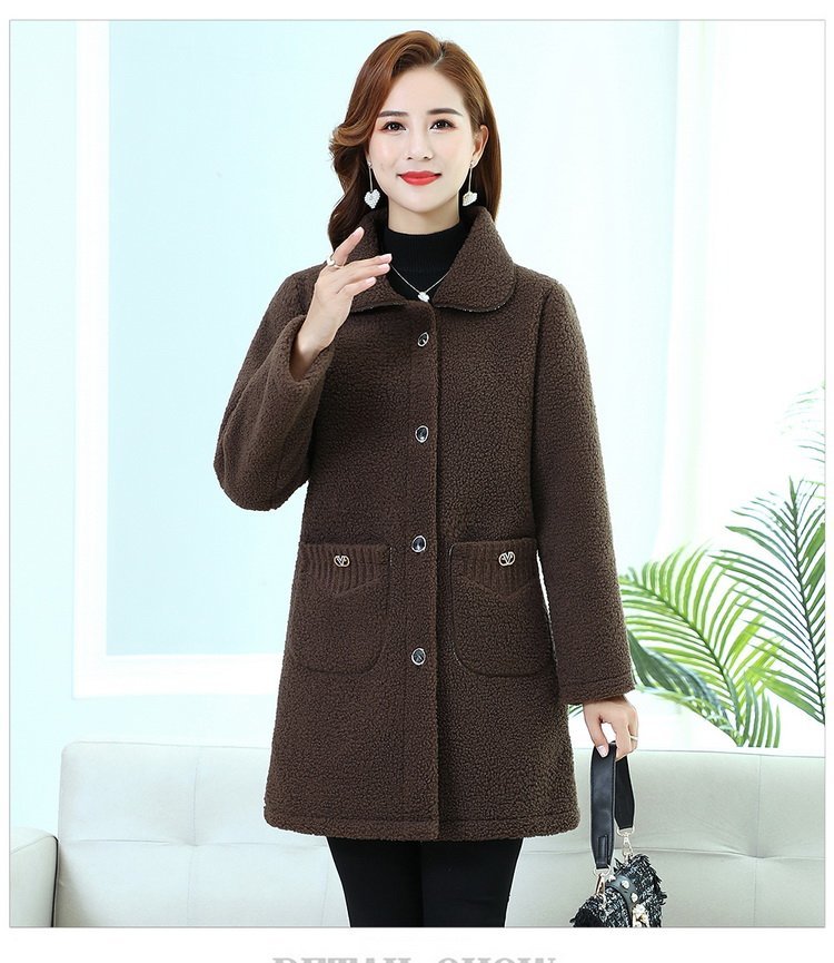 Winter Middle-Age Elderly Women's Clothing Thicken Imitation Lamb Wool Coat Mother's Mid-Length Granular Velvet Coat XL-6XL Auburn