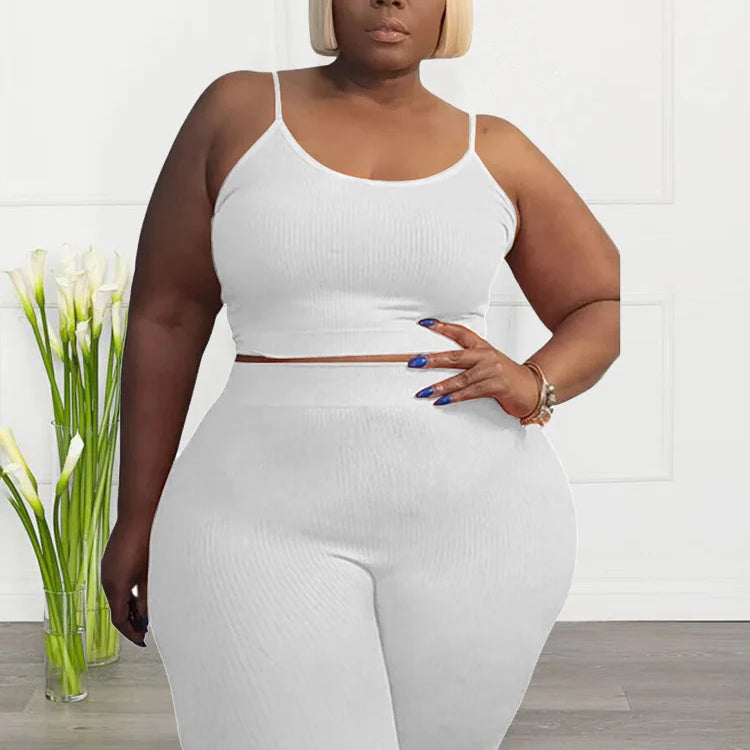 Wmstar Plus Size Shorts Sets Vest Crop Top and Pants Matching Set Casual Cycle Bike Outfits Two Piece Set Wholesale Dropshipping WHITE