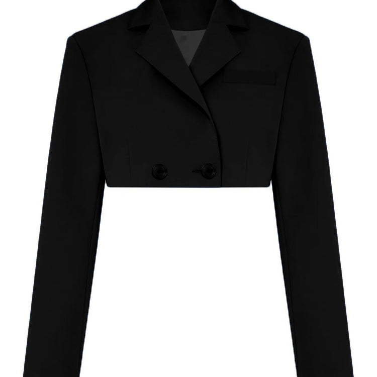 Taruxy Casual Two Piece Sets Women's Fall Outfits 2022 New Black Matching Sets With Skirt And Blazer Cropped Top Suit For Women Only Black Coat