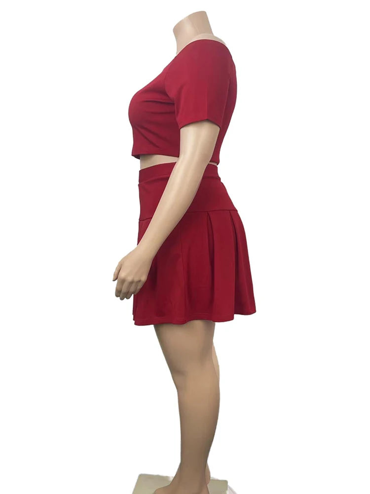 5xl Plus Size Women Clothing Wholesale Summer Outfits Crop Tops and Pleated Skirt Tracksuit Sweet Dress Suits Dropshipping