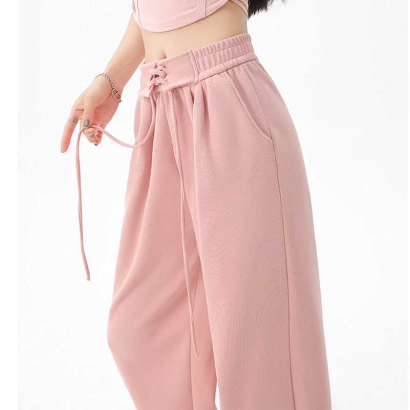 Women Spring Autumn Pants Fashion High Waist Straight Long Wide leg Sports pants Female Casual Female Long Pants Trousers