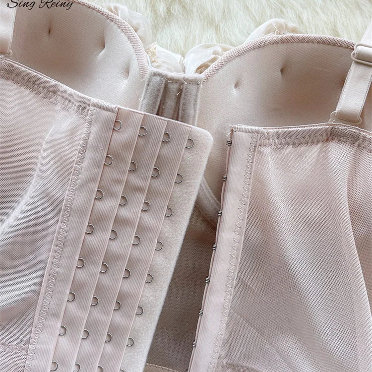 SINGREINY Female Rose 3D Flower Sexy Camisole Sleeveless Strapless Short Tank Tops Women Sheath Corset Streetwear Camis