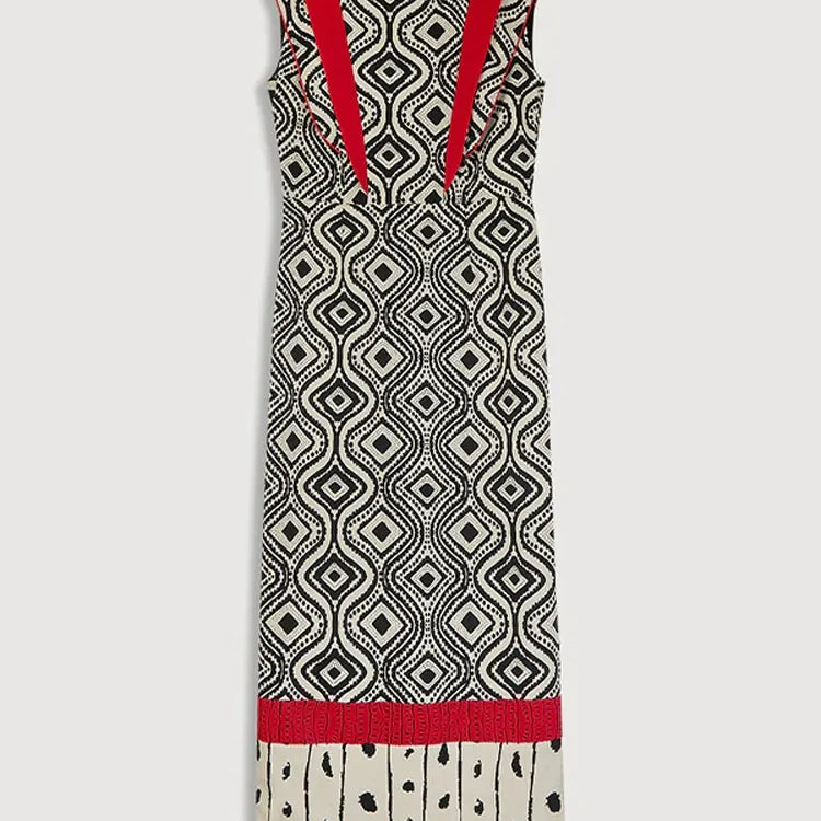 Women Elegant Printed Round Neck Long Dress Fashion Flying Sleeves High Waist Color Block Dresses Summer Vacation Street Robes Picture Color