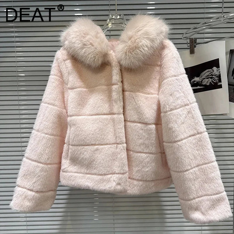 Winter New Sweet Temperament Hooded Warm Faux Fur Short Coat For Women High Quality Soft Jacket Female Trendy 11A07696