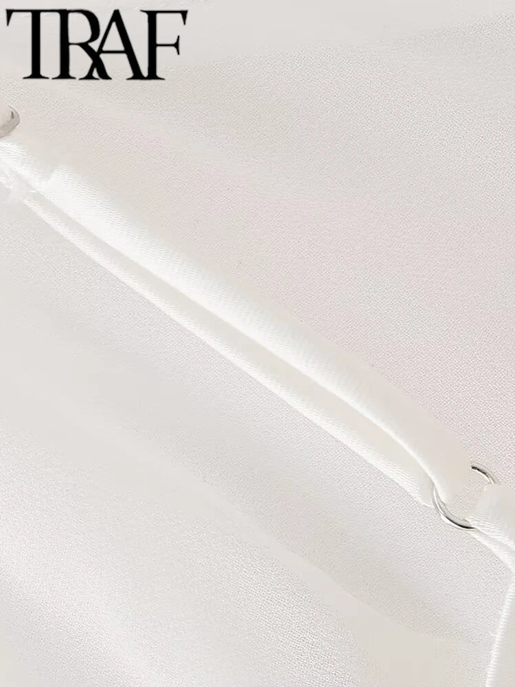 TRAF New Style Bowknot Tied Women Camis Summer V Neck Straps Tanks Sleeveless Backless Sexy Tanks Slim Female Crop Top Y2K