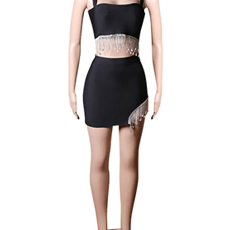 New Summer Women Sexy 2 Pieces Bodycon Mini Dress Diamond Chain Sexy Bar Dancer Club Night Dress Hot Sale