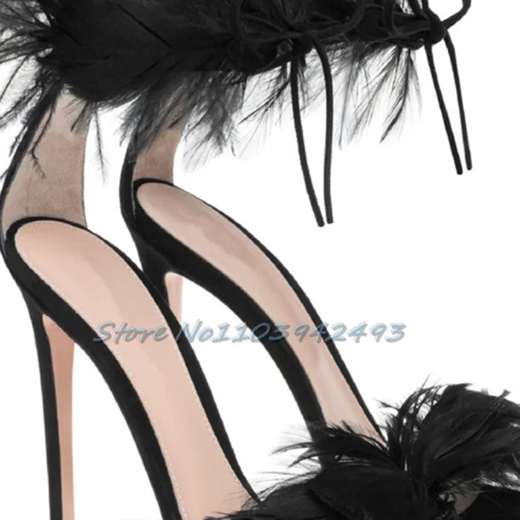 Summer White Sandals Lace Up Shallow Open Toe Banquet Strappy Solid Color Hollow Stiletto High Heel Cover Heel New Arrival Shoes