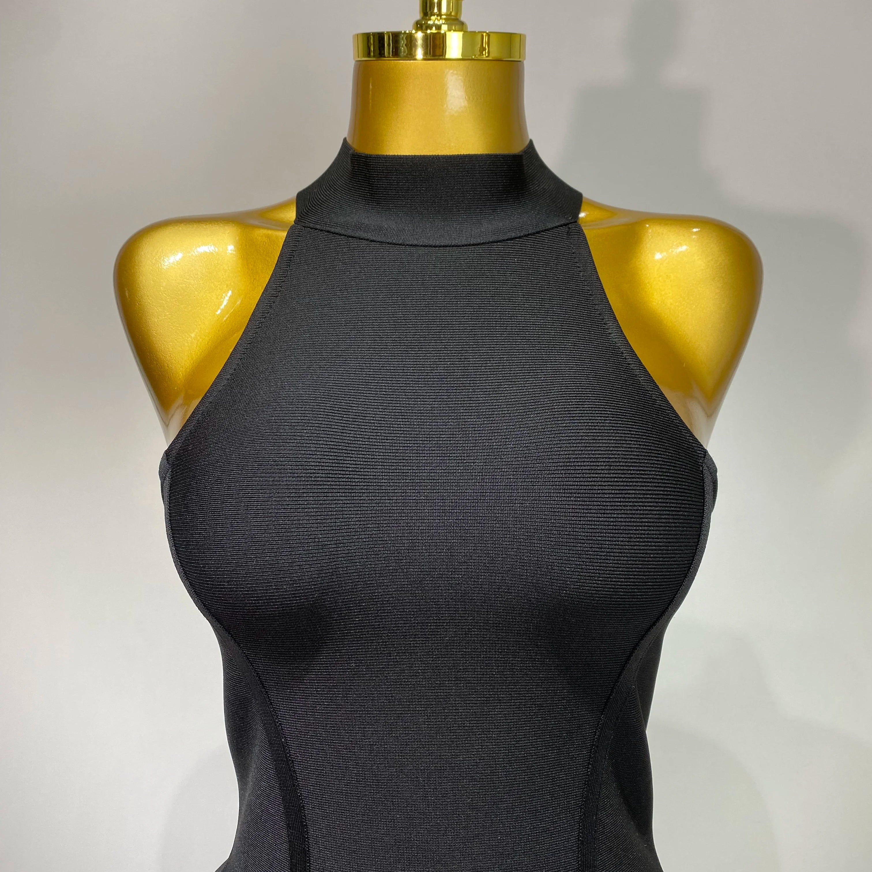 Women Sexy High Collar Ruffle Black Bandage Dress Sheath Sleeveless Party Prom Gown Elegant Formal Luxury Birthday Club Dresses